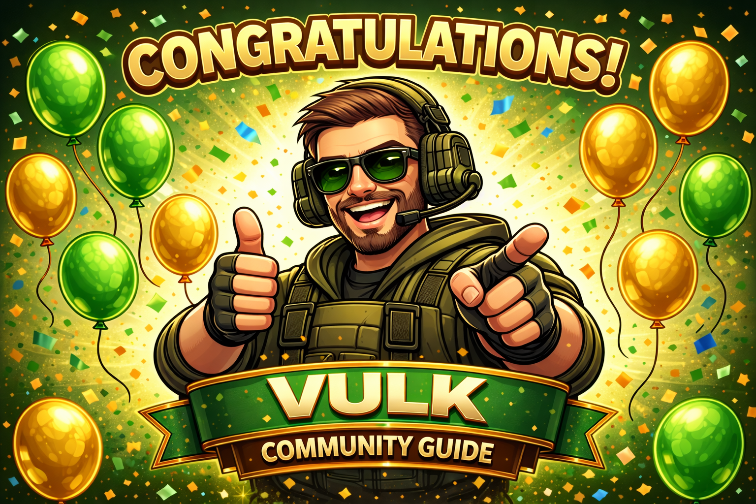 Congratulations graphic announcing Vulk's promotion to Community Guide
